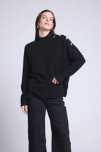 Jersey de cuello alto con botones joya Baya - Negro - Mujer