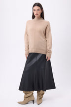 Pull Col Montant A Bijoux Baya - Beige Creme -Boutons Argent - Femme