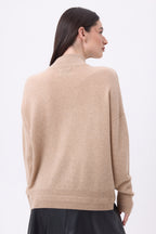 Pull Col Montant A Bijoux Baya - Beige Creme -Boutons Argent - Femme