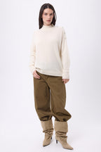 Jersey de cuello alto con joyas Baya - Blanco-botones plateados - Mujer