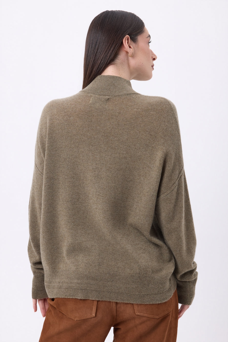 Rullekravestrik Med Smykkeknapper Baya - Khaki Meleret-Sølvknapper - Dame - 100% Kashmir