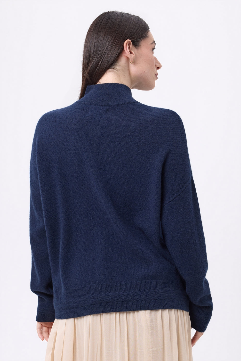 Pull Col Montant A Bijoux Baya - Bleu Marine-Boutons Argent - Femme