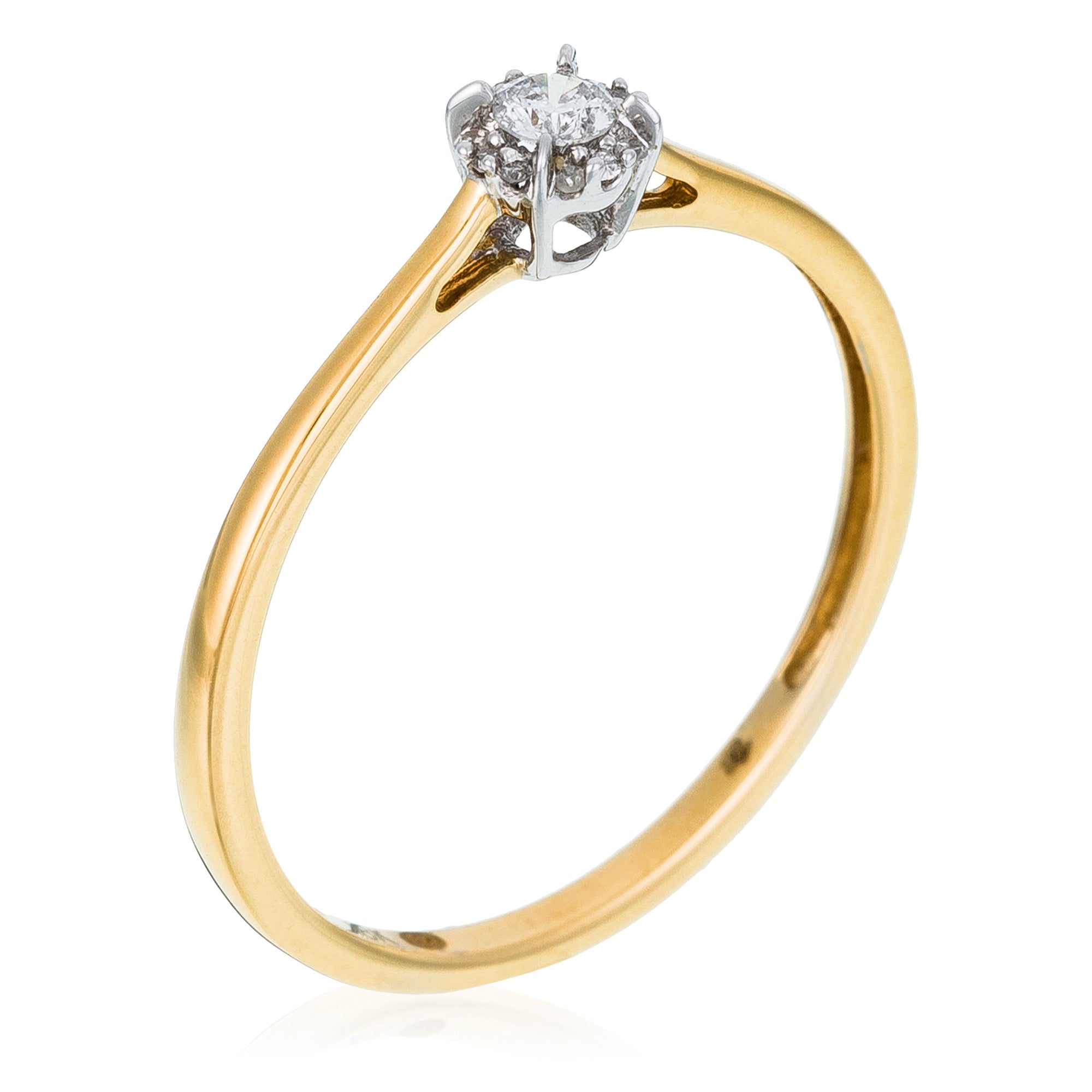 "Amoureuse 0.10" Ring with 0.08Ct/1 Center Diamond + 0.02Ct/12 Center Diamond - 18k Yellow Gold (750/1000)