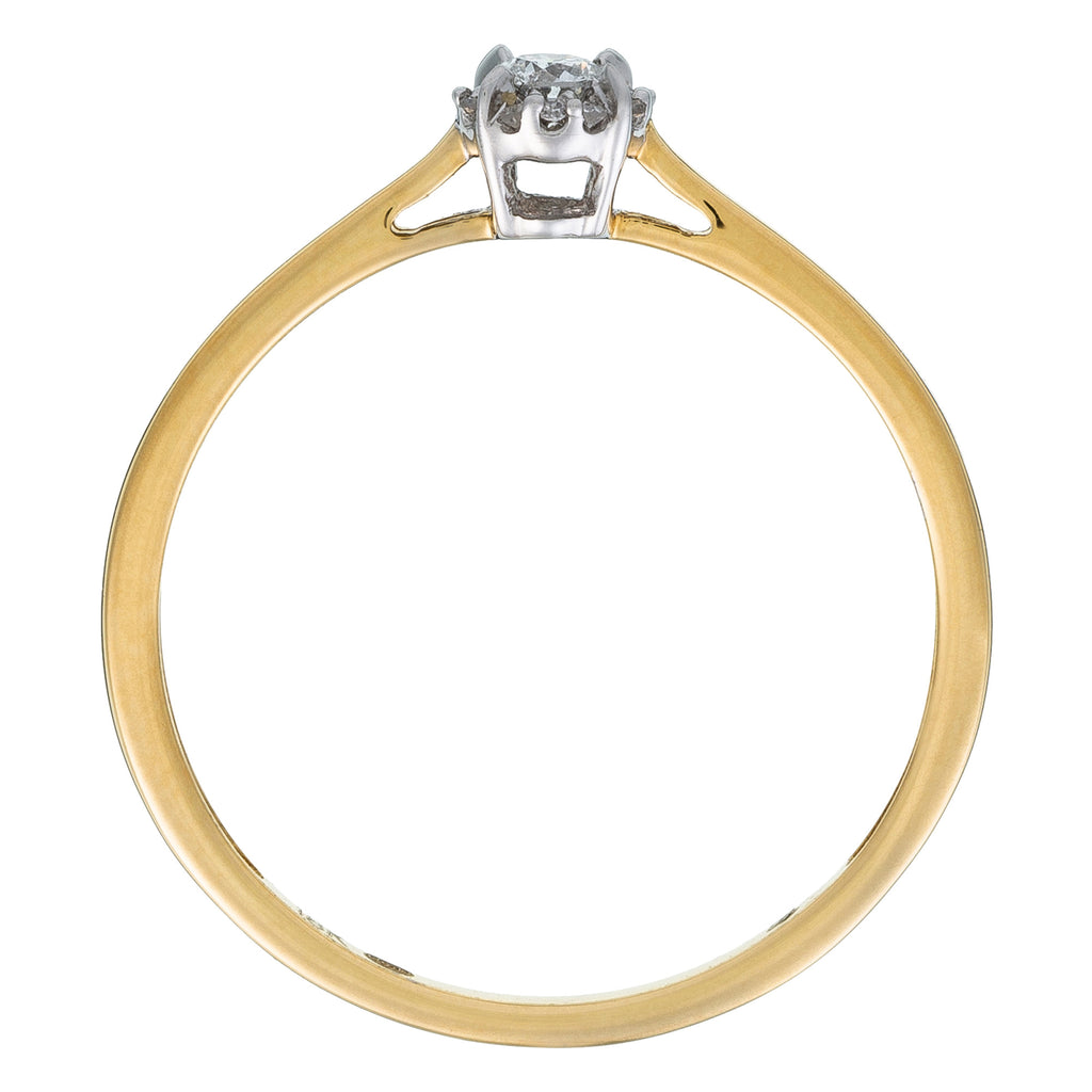 "Amoureuse 0.10" Ring with 0.08Ct/1 Center Diamond + 0.02Ct/12 Center Diamond - 18k Yellow Gold (750/1000)