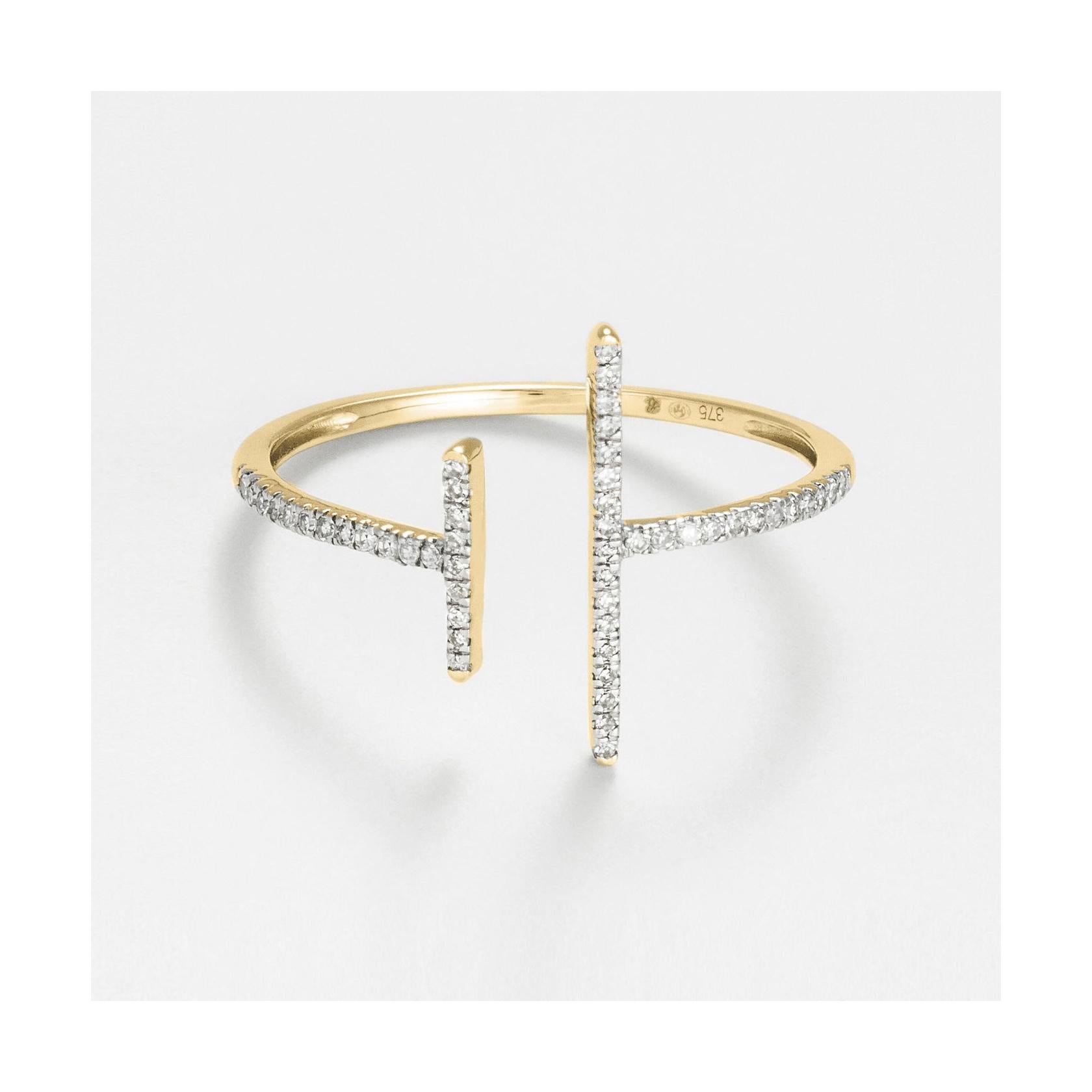 "Asymmetrical Parallel" Ring D0.1Ct/50 - 375/1000 Yellow Gold