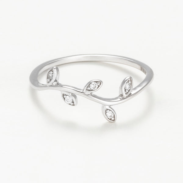 Diamanta – Anillo "Feuillage Enchanté" Diamante: 0,03 Ct/5, anillo de plata con motivo de hojas y pequeños brillantes, vista frontal