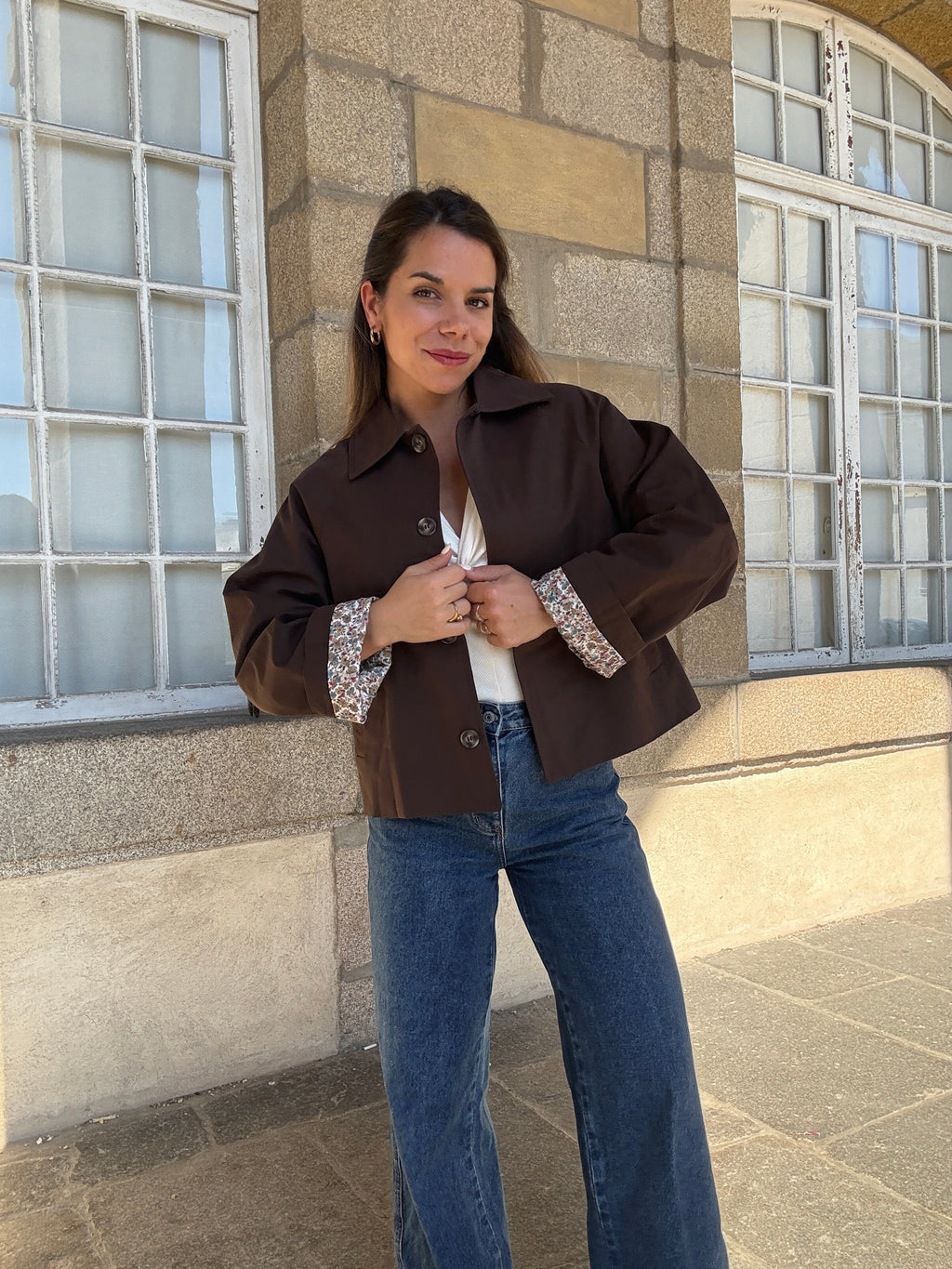 Edith brown Liberty print cotton trench jacket
