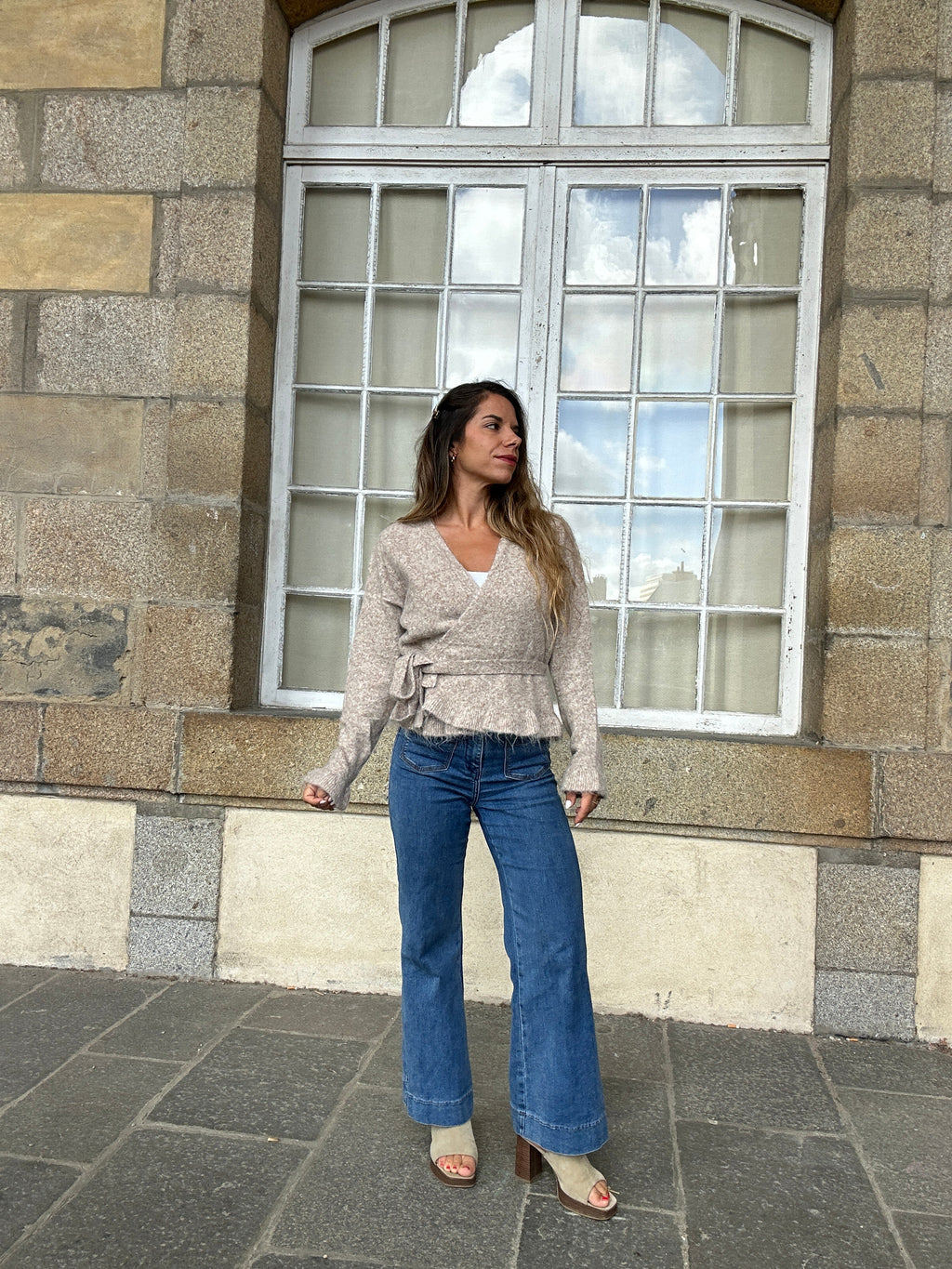 Cardigan à noeud Helena taupe