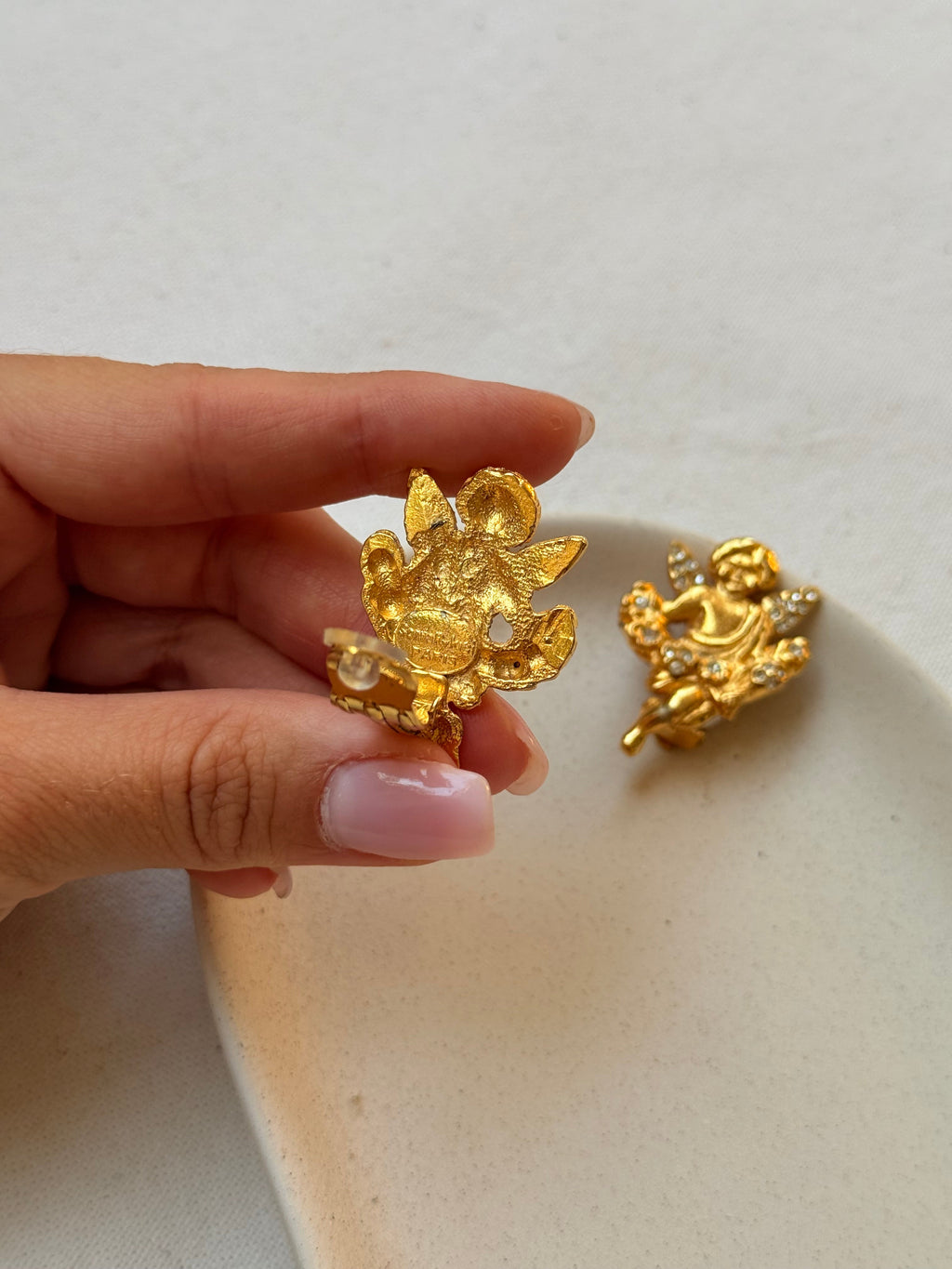 Boucles D’Oreilles Sonia Rykiel Vintage - Anges Ornés De Strass