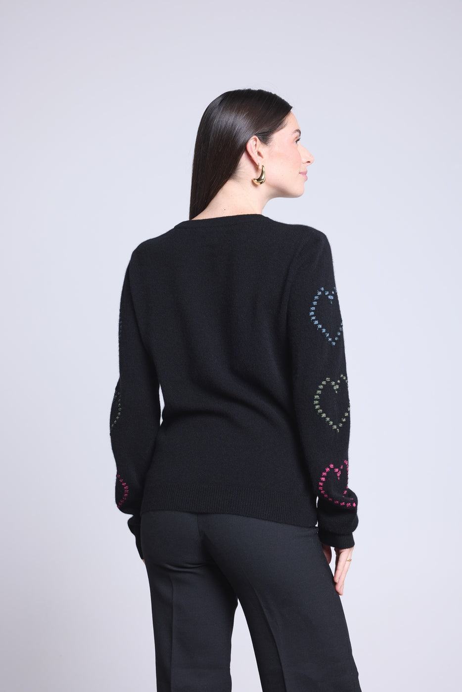 Jersey de cuello redondo con corazones Bubbles de cachemira Bea - Negro multicolor lúrex - Mujer