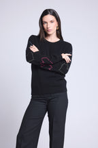 Jersey de cuello redondo con corazones Bubbles de cachemira Bea - Negro multicolor lúrex - Mujer