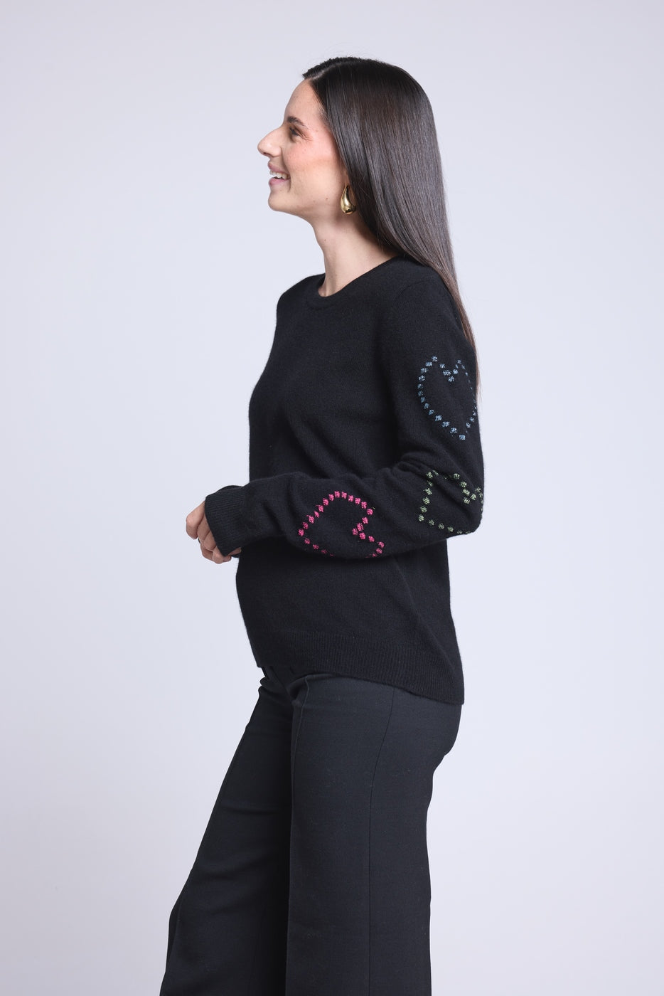 Jersey de cuello redondo con corazones Bubbles de cachemira Bea - Negro multicolor lúrex - Mujer