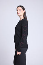 Jersey de cuello redondo con corazones de bolitas de cachemira Bea - Negro rosa lurex - Mujer