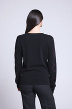 Jersey de cuello redondo con corazones de bolitas de cachemira Bea - Negro rosa lurex - Mujer