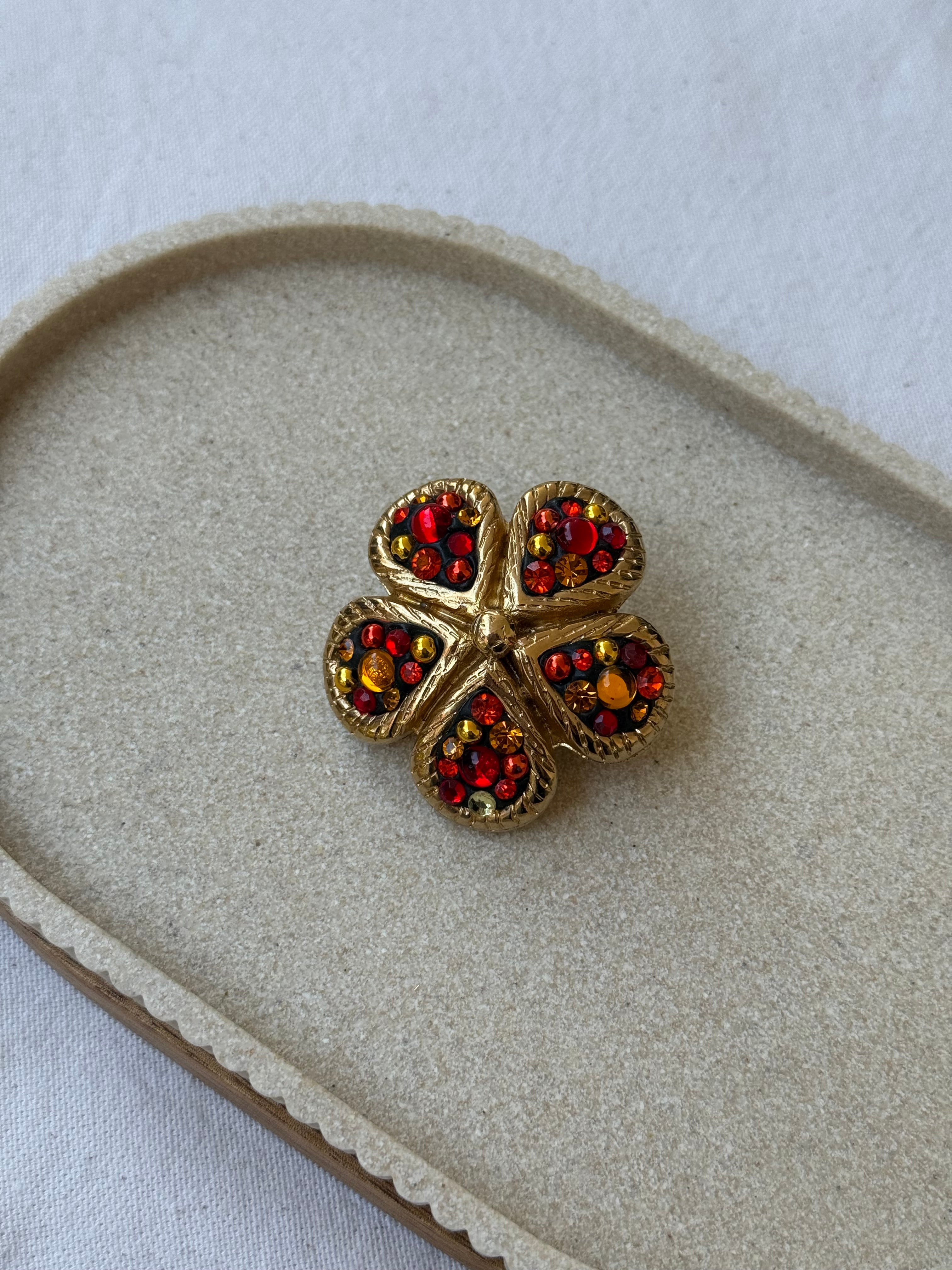 Jacky De G Vintage Brooch - Multicolour Clover Rhinestone