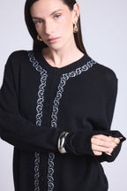Cárdigan Betty con bordado de lúrex - Negro con lúrex plateado - Mujer