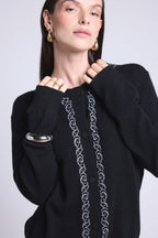 Cárdigan Betty con bordado de lúrex - Negro con lúrex plateado - Mujer