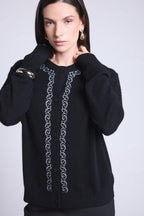 Cárdigan Betty con bordado de lúrex - Negro con lúrex plateado - Mujer
