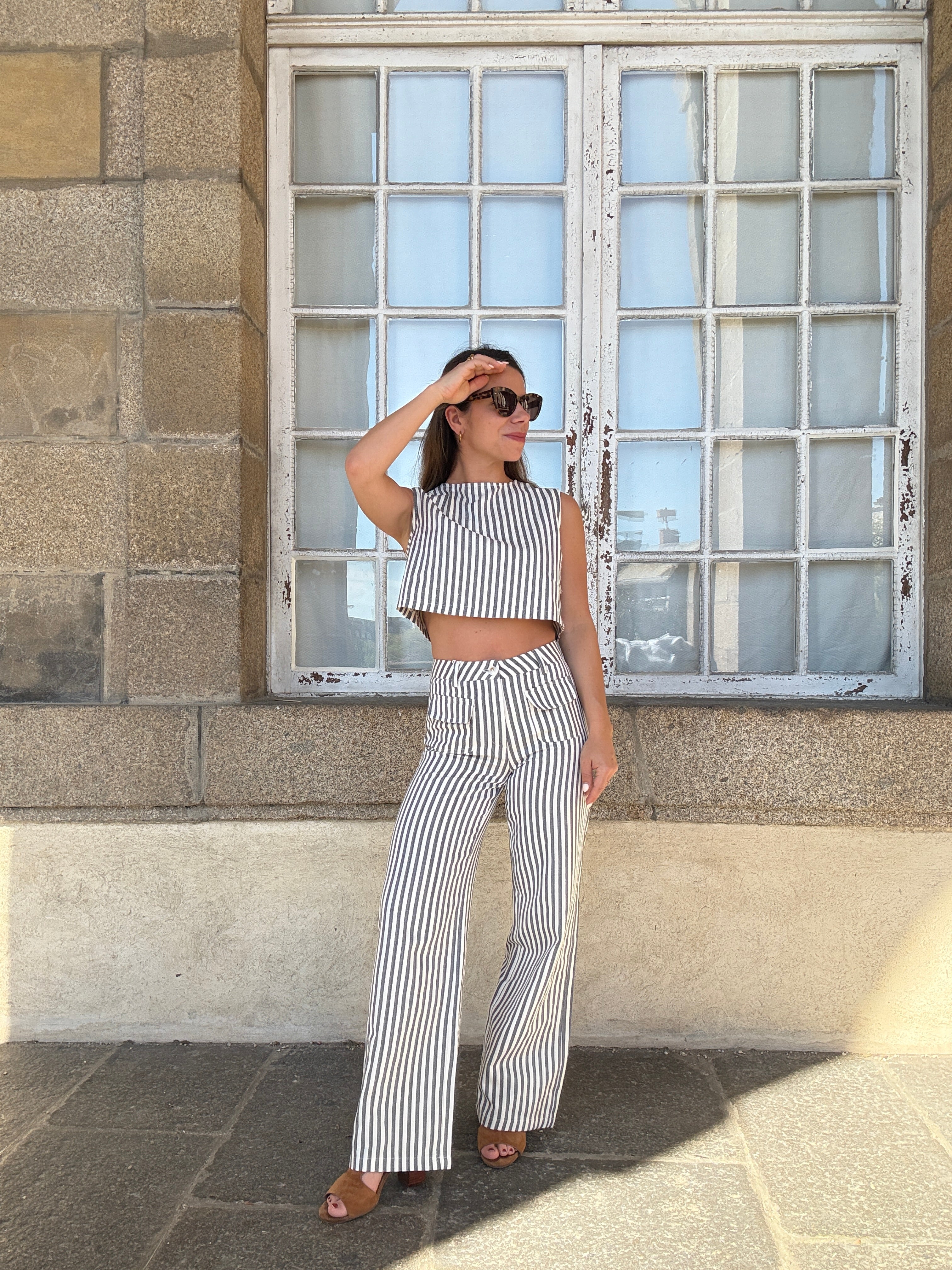 Pantalon Rayé Marin Bleu