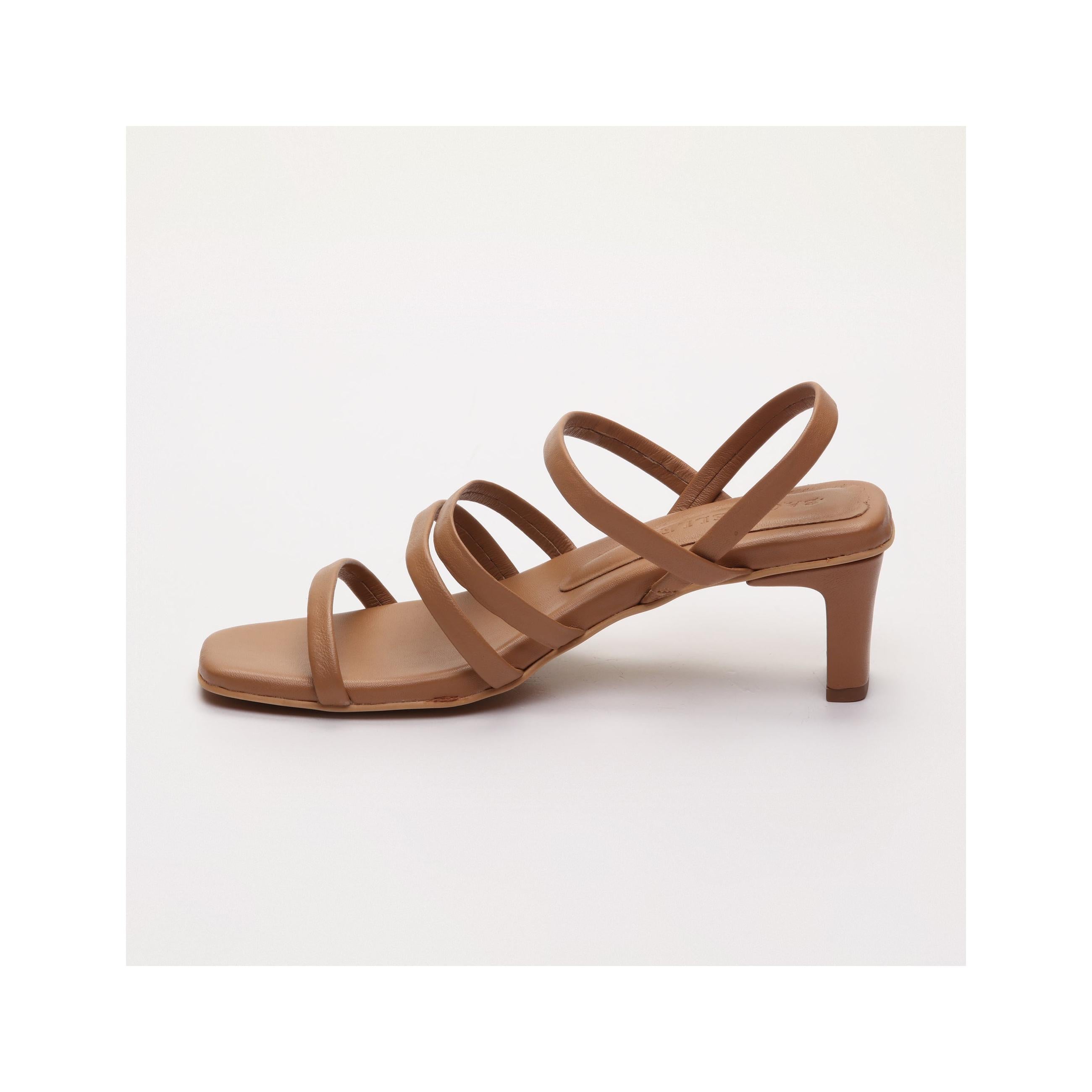 Grey Heeled Sandals - Camel