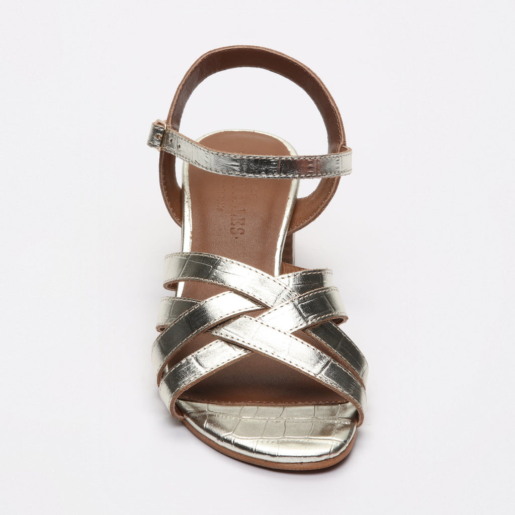 Les Bagatelles - Uma Heeled Sandals - Light Gold Croco