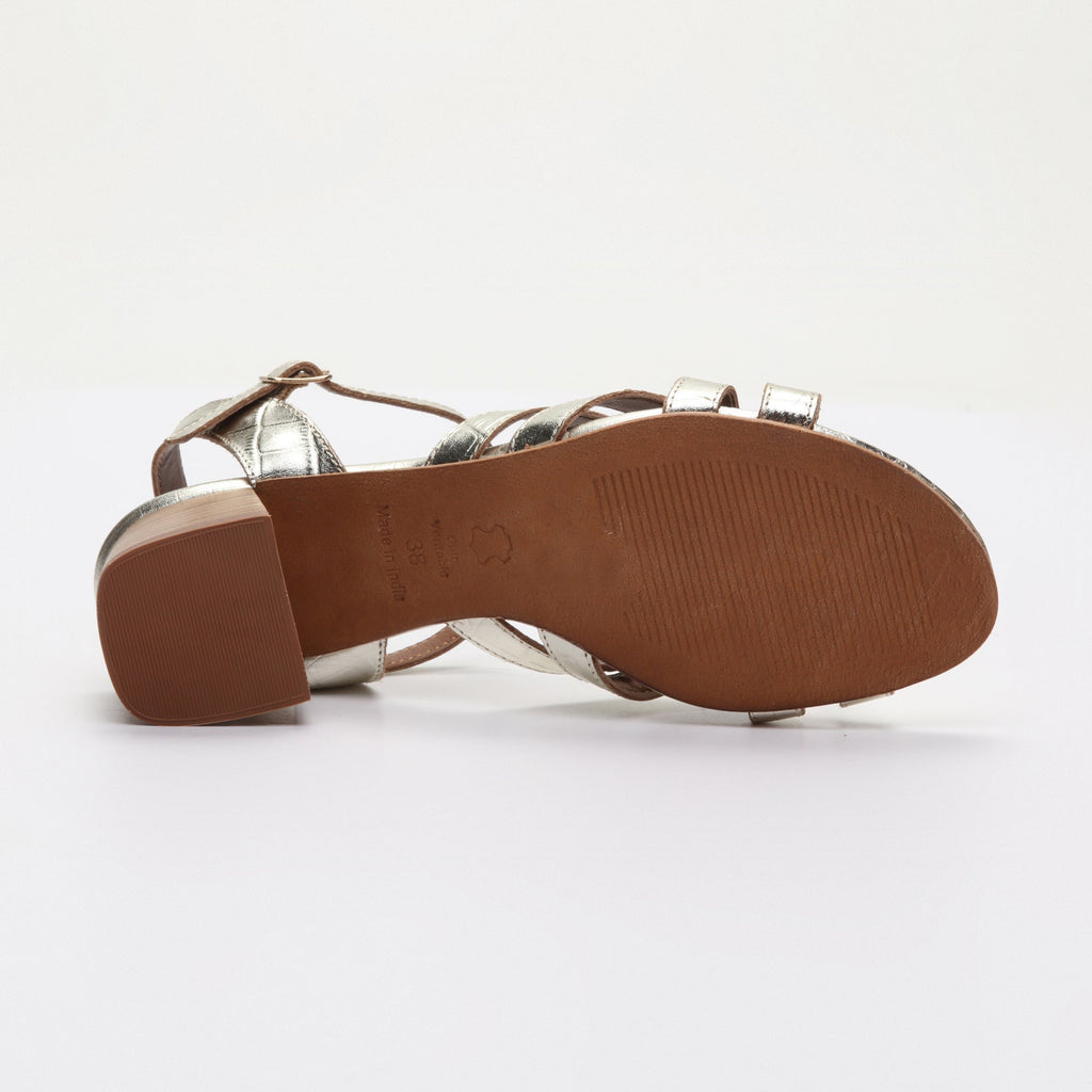 Les Bagatelles - Uma Heeled Sandals - Light Gold Croco