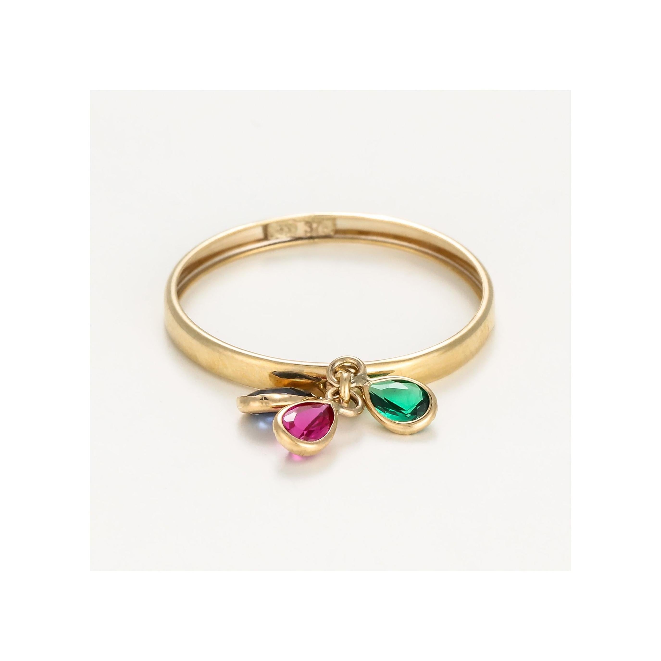 “3 Colored Stones” Ring 375/1000 Yellow Gold And Zirconium