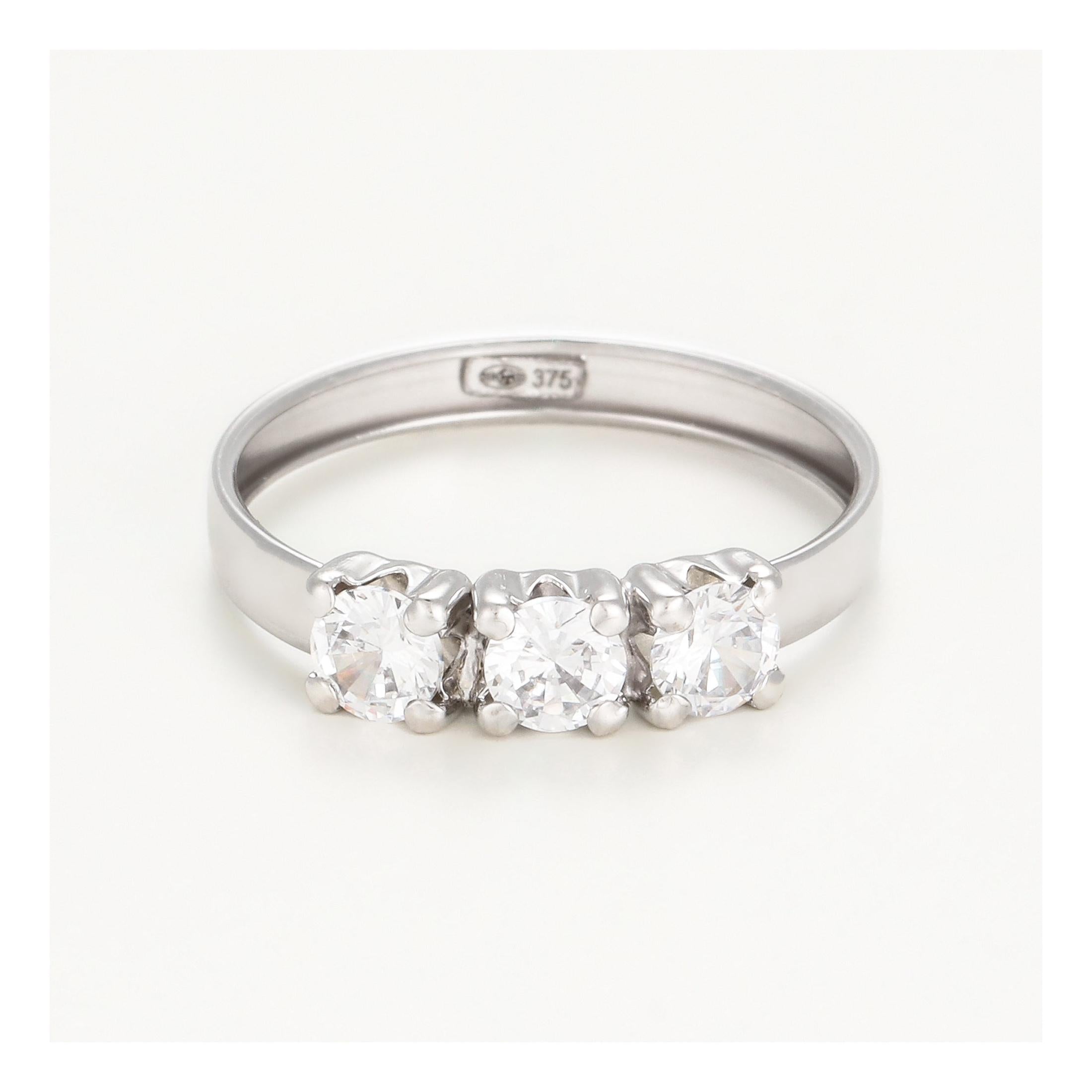 Bague "Trio De Pierre" Or Blanc 375/1000 Et Zirconium