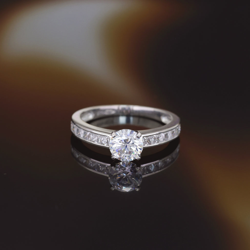 Bague "Brillant" Or Blanc 375/1000 Et Zirconium