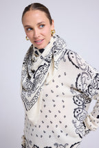 Unisex Bandana Scarf 90*90 in Cashmere - White Black