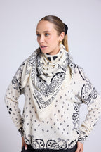 Unisex Bandana Scarf 90*90 in Cashmere - White Black