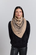 Large Presley Cashmere Bandana Scarf - Ecoland Beige & Black - Unisex