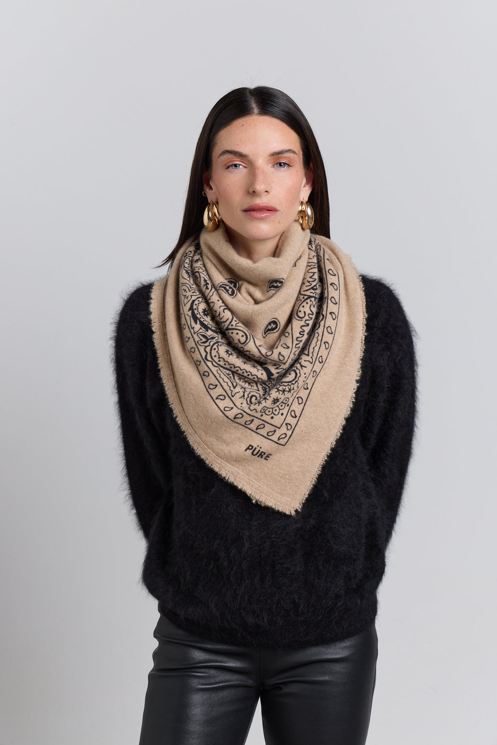 Gran Pañuelo Bandana Presley En Cachemira - Ecoland Beige & Negro - Mixto