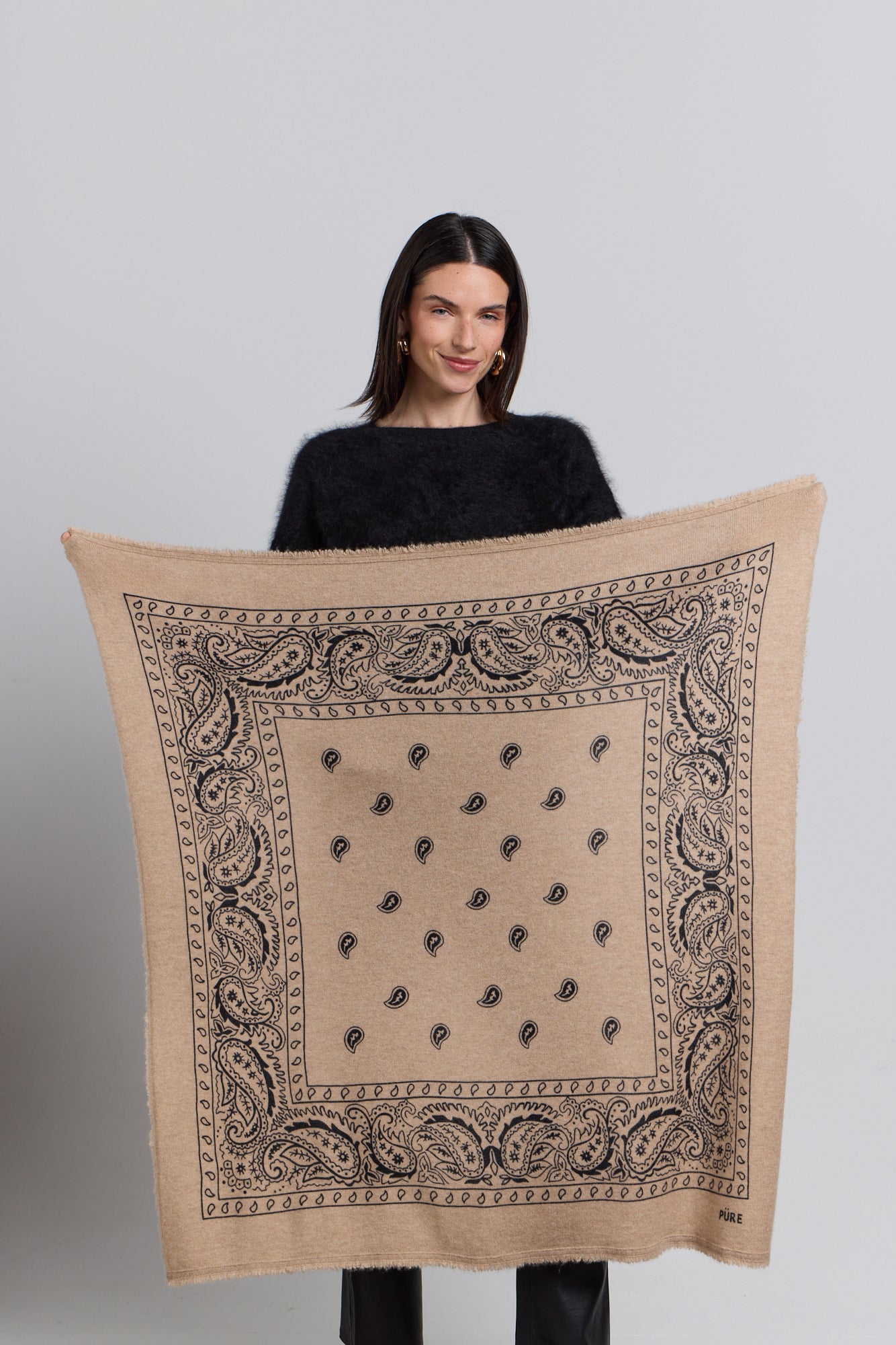 Gran Pañuelo Bandana Presley En Cachemira - Ecoland Beige & Negro - Mixto