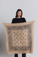 Large Presley Cashmere Bandana Scarf - Ecoland Beige & Black - Unisex