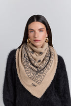 Large Presley Cashmere Bandana Scarf - Ecoland Beige & Black - Unisex