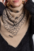 Large Presley Cashmere Bandana Scarf - Ecoland Beige & Black - Unisex