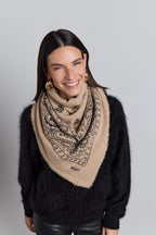 Large Presley Cashmere Bandana Scarf - Ecoland Beige & Black - Unisex
