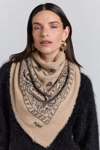 Large Presley Cashmere Bandana Scarf - Ecoland Beige & Black - Unisex