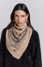 Large Presley Cashmere Bandana Scarf - Ecoland Beige & Black - Unisex