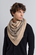 Large Presley Cashmere Bandana Scarf - Ecoland Beige & Black - Unisex