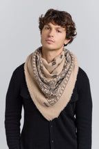 Large Presley Cashmere Bandana Scarf - Ecoland Beige & Black - Unisex