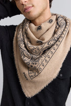 Large Presley Cashmere Bandana Scarf - Ecoland Beige & Black - Unisex