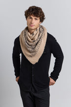 Large Presley Cashmere Bandana Scarf - Ecoland Beige & Black - Unisex