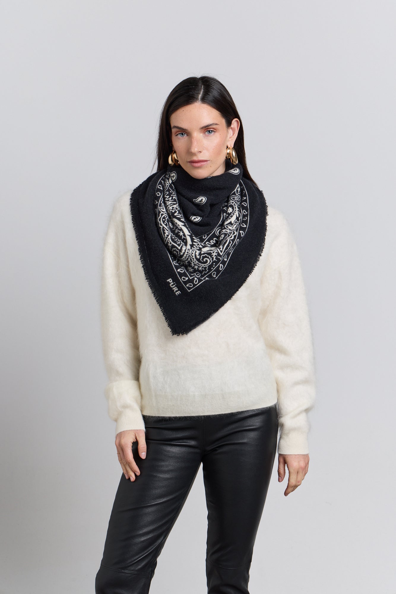 Large Presley Cashmere Bandana Scarf - Black & White - Unisex