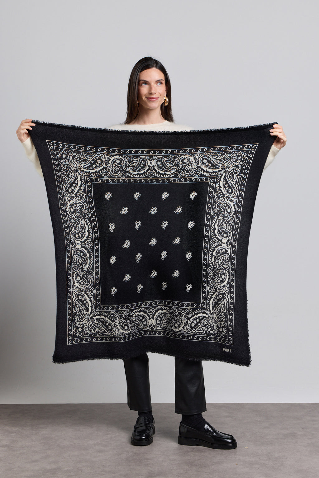 Large Presley Cashmere Bandana Scarf - Black & White - Unisex