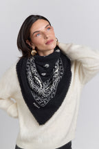Large Presley Cashmere Bandana Scarf - Black & White - Unisex
