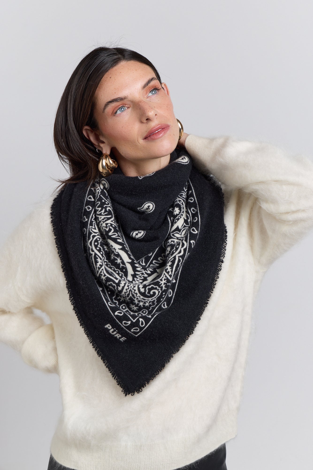 Large Presley Cashmere Bandana Scarf - Black & White - Unisex
