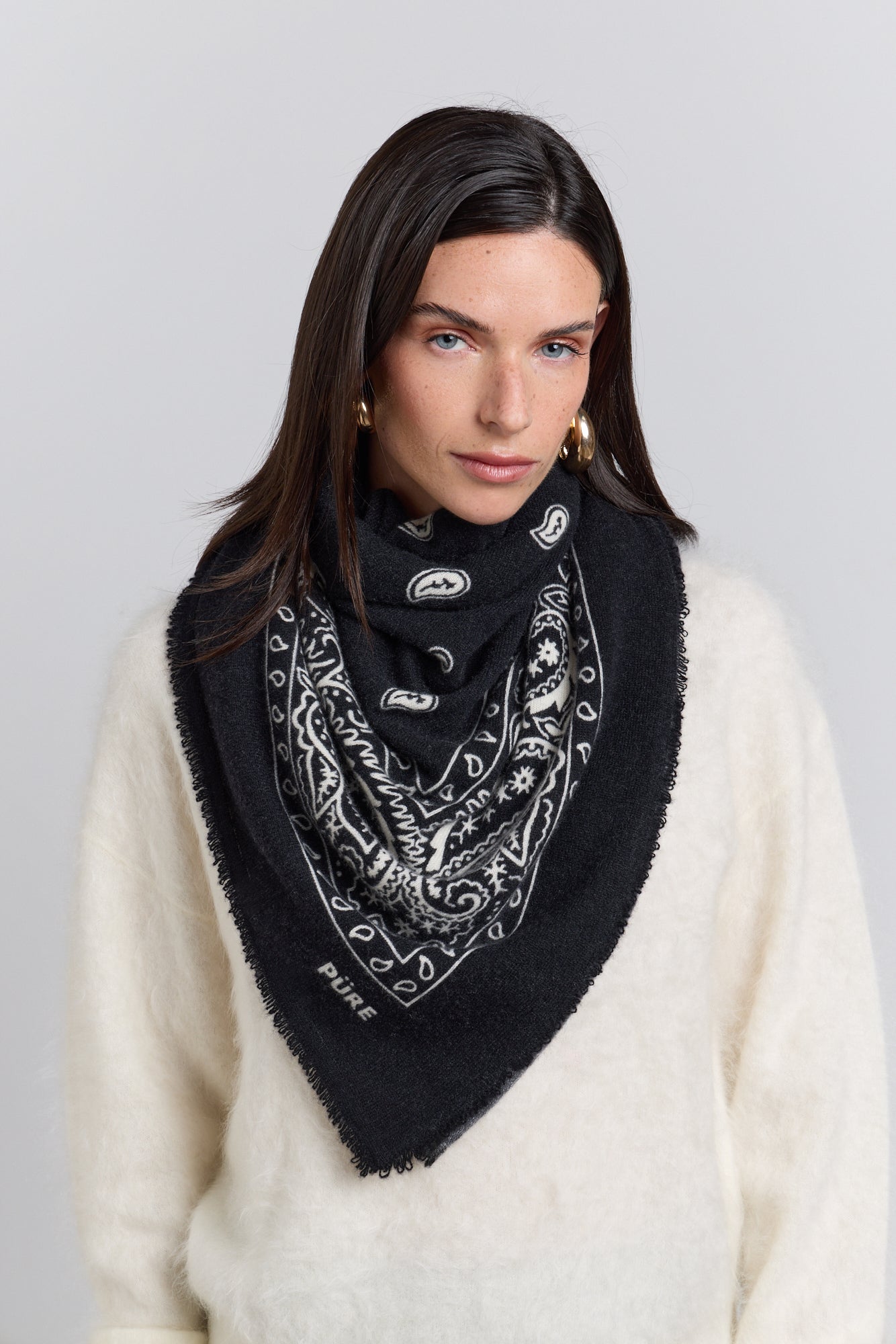 Large Presley Cashmere Bandana Scarf - Black & White - Unisex