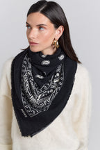 Large Presley Cashmere Bandana Scarf - Black & White - Unisex